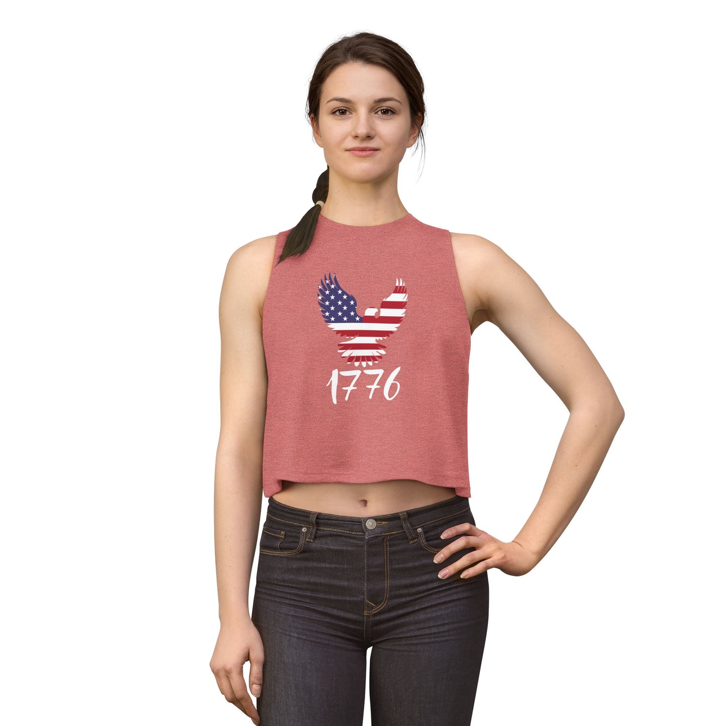 1776 Heritage Women's Racerback Cropped Tank | USA Bald Eagle Graphic