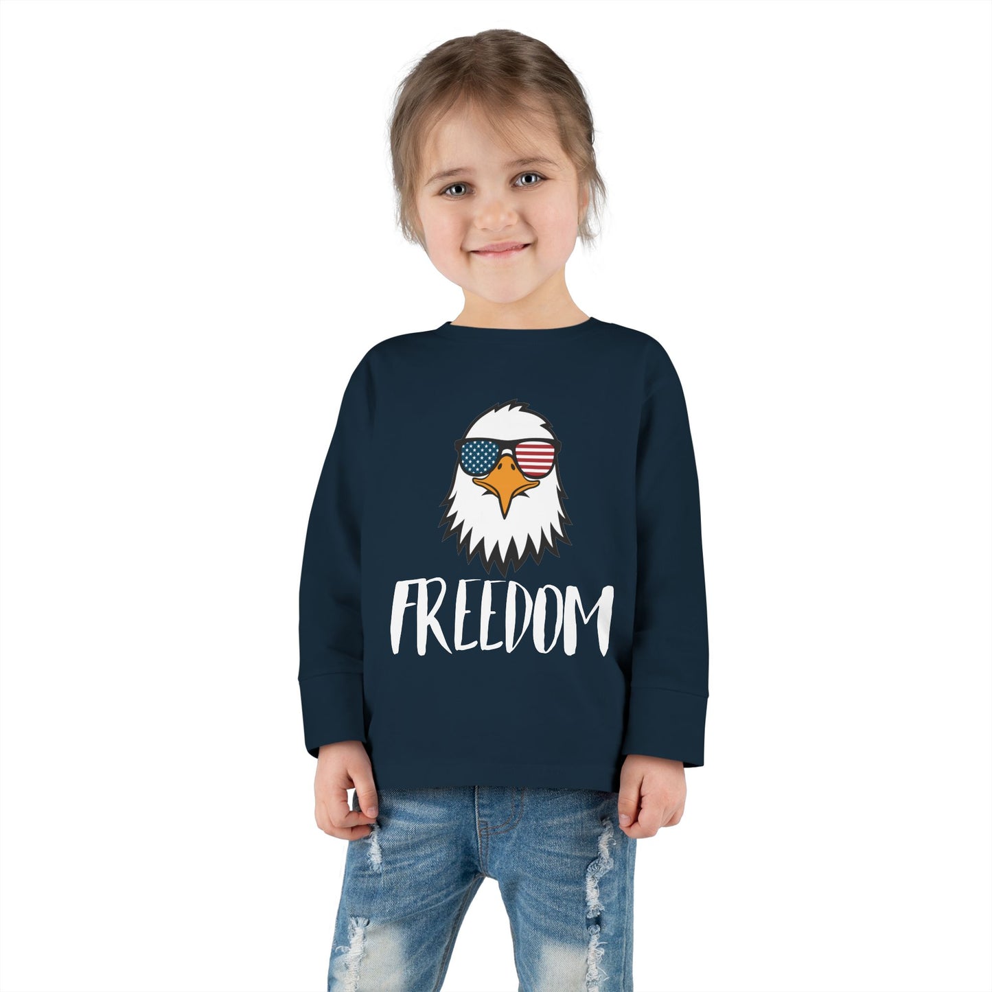 Toddler Long Sleeve Tee — 'Freedom' Eagle with Sunglasses | Patriotic 4th of July Kids Shirt