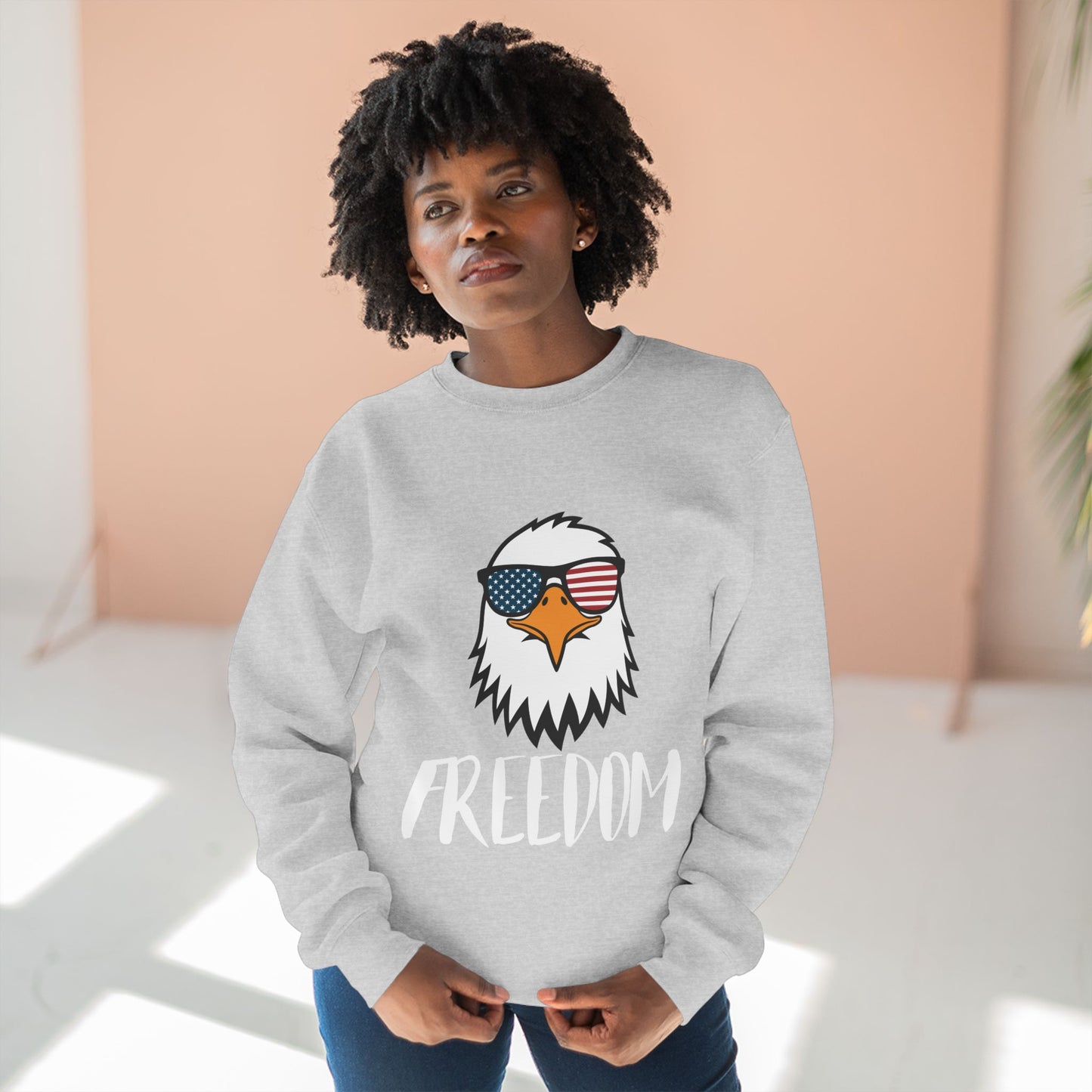 Freedom Eagle Aviator Premium Crewneck Sweatshirt | USA Bald Eagle Graphic